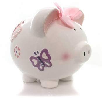 Child To Cherish 7.75 In Butterfly Piggy Bank Heart Flower Decorative Banks