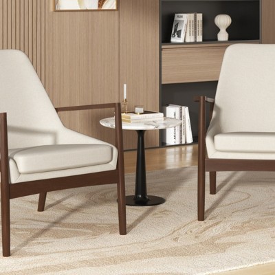 Mid-Century Modern Upholstered Armchairs, Solid Wood Frame Lounge Chairs with High Back and Ergonomic Design for Living Room & Office-Coolbibila
