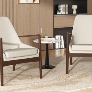 Mid-Century Modern Upholstered Armchairs, Solid Wood Frame Lounge Chairs with High Back and Ergonomic Design for Living Room & Office-Coolbibila - 1 of 4