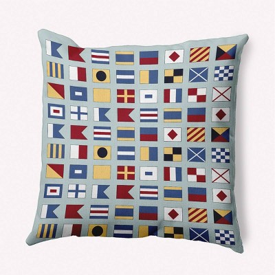 e by design Nautical Flags Decorative Throw Pillow Aqua Green: 16x16 Indoor Accent, Coastal Theme, Polyester
