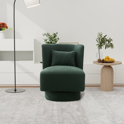 Tinyhomie Green Chenille Upholstered Accent Armchair Wide Armrests Ergonomic Back