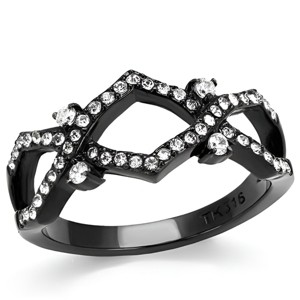 Slickblue Black Stainless Steel Ring, Clear CZ Center, Women’s Statement Ring, Pave Style, Sizes 5-10 - 1 of 4