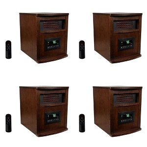 LifeSmart LifePro 1500 Watt Portable Electric Infrared Quartz Space Heater for Indoor w/6 Heating Elements, Wheels & Remote, Brown Oak Wood (4 Pack) - 1 of 4