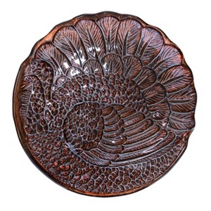 Transpac Glass 13.25 in. Brown Harvest Fused Turkey Plate - 1 of 2