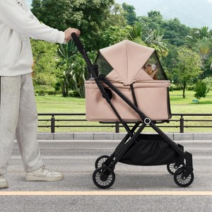 4-Wheel Pet Stroller for Cats & Dogs Up to 50Lbs - Lightweight Foldable Dog Stroller with 360° Swivel Wheels, Weatherproof Cabin & Storage Basket - 1 of 4