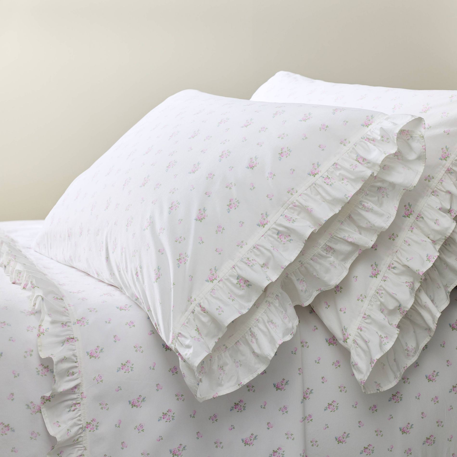 Queen Ruffle Sheet Set Pink Ditsy Floral Simply Shabby Chic