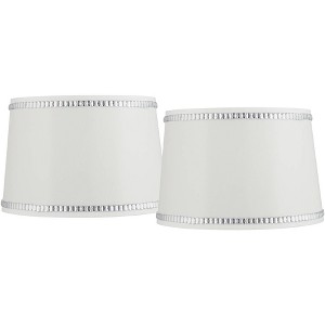 Springcrest Set of 2 Drum Lamp Shades White Crystals Beaded Medium 13" Top x 15" Bottom x 10" High Spider Harp and Finial Fitting - 1 of 4