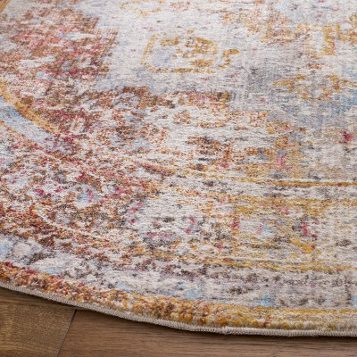 Vintage Persian Cream and Multi Round Synthetic Rug