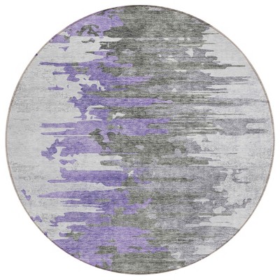 Purple Ivory And Charcoal Abstract Washable Indoor Outdoor Area Rug