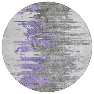 Purple Ivory And Charcoal Abstract Washable Indoor Outdoor Area Rug - 1 of 4