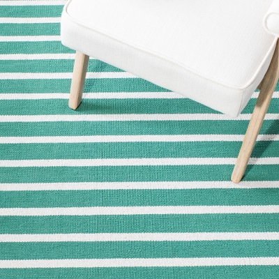 Handwoven Dark Green and Ivory Cotton Rectangular Rug 4' x 6'