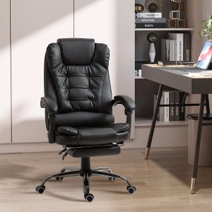 High Back Ergonomic Executive Office Chair, PU Leather Computer Chair with Retractable Footrest, Lumbar Support, Padded Headrest and Armrest, Black - 1 of 4