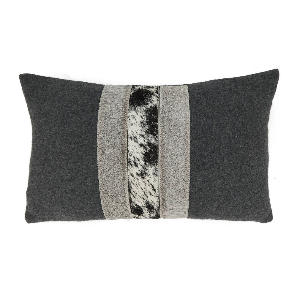 Photos - Pillow 12"x20" Oversize Textured Hair On Leather Poly Filled Lumbar Throw  - Saro Lifestyle: Abstract Design, Indoor Use, Zip