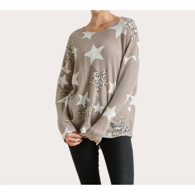 Women's Star & Leopard Waffle Knit Top - umgee