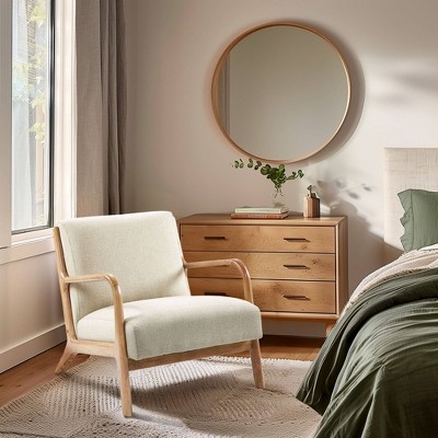 Taupe Upholstered Elm Wood Mid-Century Lounge Chair
