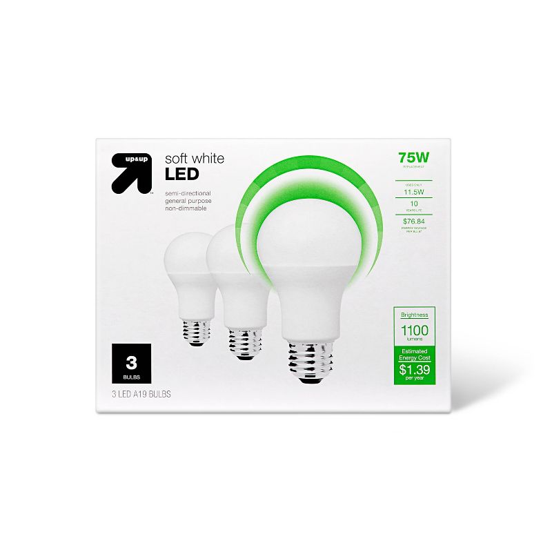 LED 75W 3pk Light Bulbs Soft White - up &#38; up&#8482;, 1 of 4