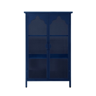 GlasFlength Kitchen Storage Kitchen Pantry Wall Cabinet Cupboard Food Pantry Cabinet with Glass Doors for Kitchen, Blue, 25.99"*13.39"*42.72"