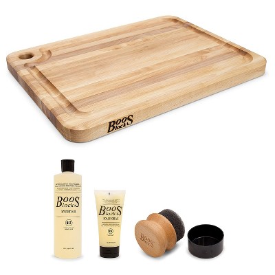 John Boos Block MPL2015125-FH-GRV 20 x 15" Maple Wood Reversible Cutting Board and Maintenance Set