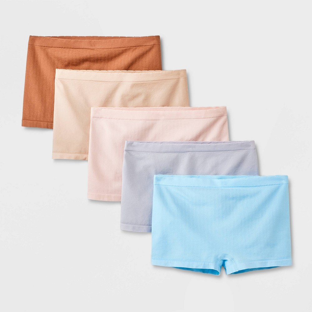 Girls' 5pk Seamless Boy Shorts Scallop Waistband Underwear - art class™ XL