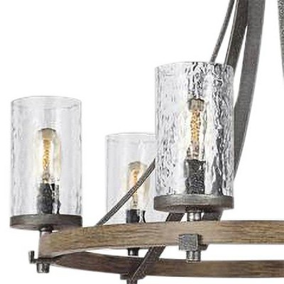 Angelo 6-Light Distressed Oak & Slate Grey Metal Chandelier with Clear Glass Shades