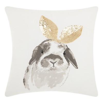 18"x18" Glitter Bunny Ears Throw Pillow Gold - Mina Victory