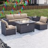 ALAULM 7 Pieces Outdoor Patio Furniture Set with 43" Gas Propane Fire Pit Table PE Wicker Rattan Sectional Sofa - 2 of 4