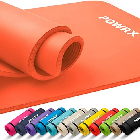 POWRX Yoga Mat Thick Exercise Mat with Carrying Strap and Bag, Orange