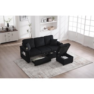 Mocamel Corduroy L-Shaped Sofa Pull-Out Storage Ottoman Pillows 3-Seat USB Charging Cup Holder Convertible Design Living Room Apartment - 1 of 4
