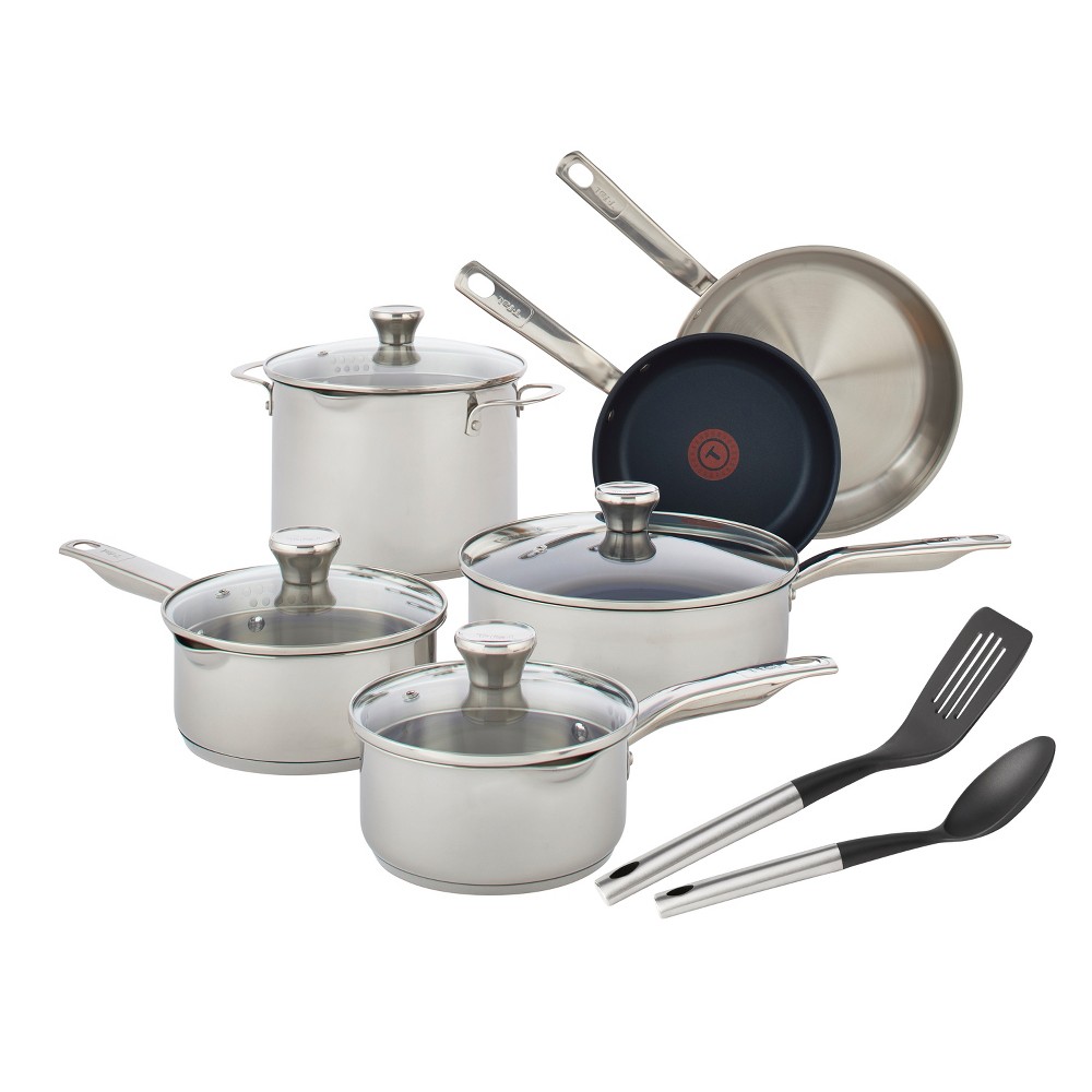 T-fal Platinum Endurance Stainless Steel 14pc Cookware set with Non-Stick Frypan