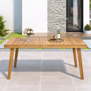 Gulches 69" Acacia Wood Outdoor Dining Table with Slatted Top, 300 lbs Capacity, Natural Color, 69" W x 34.75" D x 29.5" H - 1 of 4