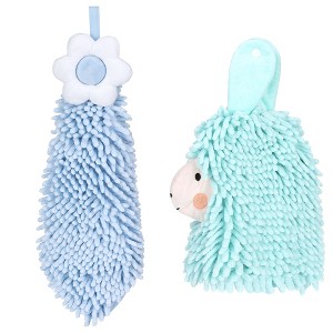 REGALWOVEN Soft Absorbent Flower Pattern and Sheep Pattern Chenille Hand Towel with Loop 6" x 15"/7" x 11" 2 Pcs - 1 of 4
