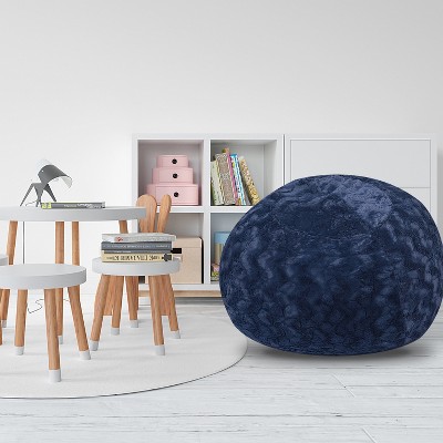 Vynxaria Faux Fur Bean Bag Chair Navy-5ft Cozy and Stretchable Fabric Lounger