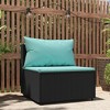 vidaXL Black Patio Middle Sofa with Water Blue Cushions - Weather Resistant PE Rattan, Powder-Coated Steel Frame, and Modern Modular Design - 2 of 4