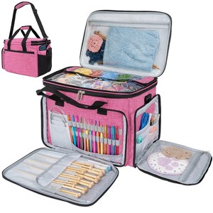 PAVILIA Knitting Bag Yarn Storage Tote, Large Crochet Organizer Holder for Crocheting Knitter Project Accessories Supplies Set Gifts - 1 of 4