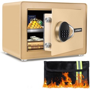 1.0 Cubic Feet Safe Box, Small Safe W/Removable Shelf, Alarm System, Digital Electronic Security Money Box Golden - 1 of 4