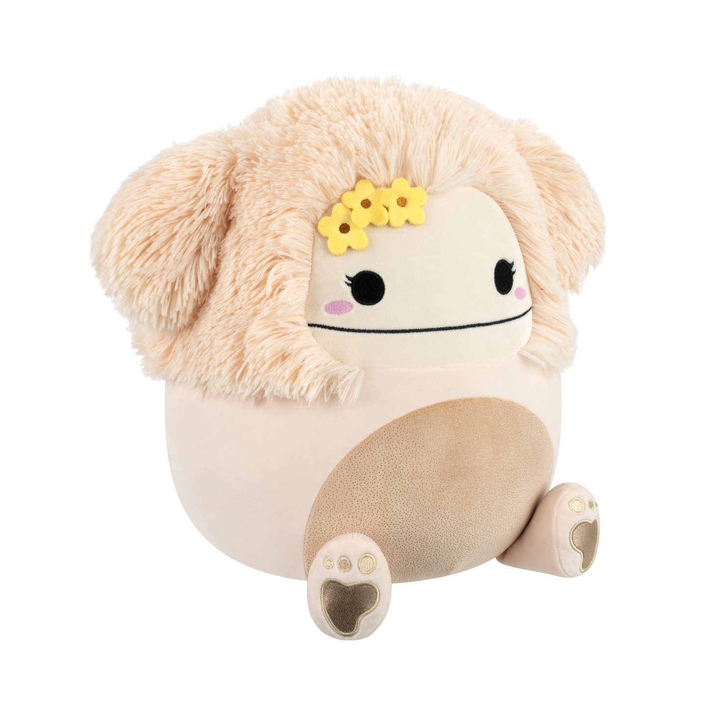 Детская мягкая игрушка Squishmallows 14" Cream Bigfoot with Tan Fuzzy Belly and Gold Sparkle Footprint Large Plush, цвет: Кремовый — фото 2