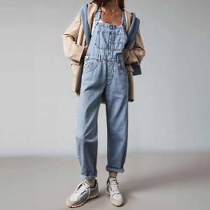 Women's Classic Denim Overalls – Relaxed Fit with Wide Legs & Functional Pockets Casual Workwear for Everyday Style Cherie Code - 1 of 4