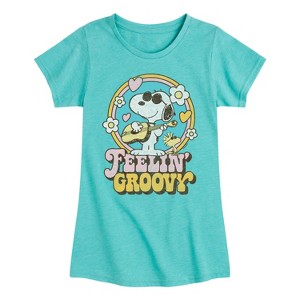 Girls' - Peanuts - Feelin Groovy Snoopy And Woodstock Fitted Short Sleeve Graphic T-Shirt - 1 of 4