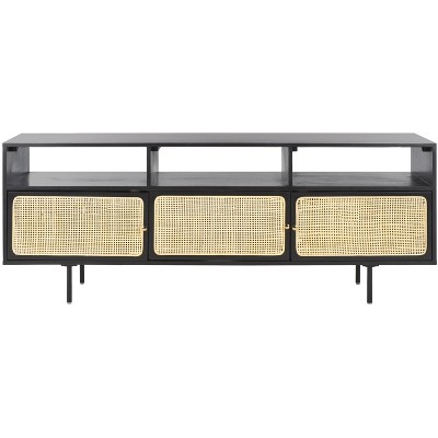 Karol 3 Door Cane Media Stand - MED1500 - Black/Natural - Safavieh