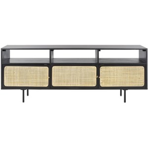 Karol 3 Door Cane Media Stand - MED1500 - Black/Natural - Safavieh - 1 of 4
