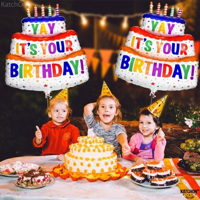 KatchOn, Giant Happy Birthday Balloon - 40 Inch, Pack of 2 | Printed Balloons | Yay Balloon for Rainbow Birthday Decorations