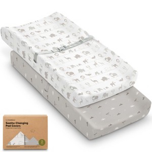 KeaBabies 2pk Soothe Changing Pad Covers for Girl, Boy, Organic Soft Cotton Contoured Diaper Changing Table Pad Covers - 1 of 4