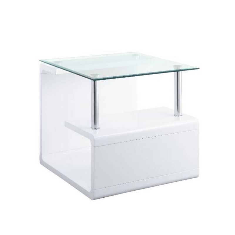 24&#34; Nevaeh High Gloss Finish Accent Table Clear Glass/White - Acme Furniture, 6 of 8