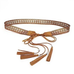 Anna-Kaci Women's Braided Faux Leather Waist Belt with Tassel Tie Detail 67in - Brown - 1 of 4