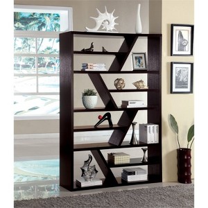 Israel Contemporary Wood Bookcase in Espresso - Furniture of America - 1 of 4