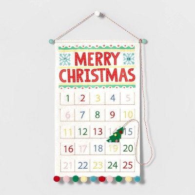 22.75" Fabric 'Merry Christmas' Hanging Advent Calendar with Poms White - Wondershop™