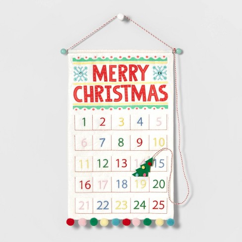 22.75" Fabric 'merry Christmas' Hanging Advent Calendar With Poms White -  Wondershop™ : Target