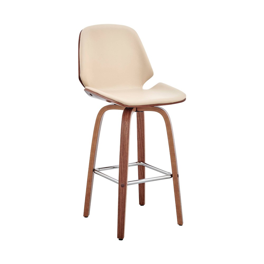 Photos - Chair 26" Arabela Counter Height Barstool with Cream Faux Leather Seat Walnut Fi