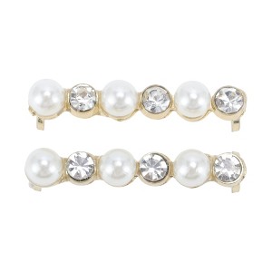Unique Bargains Rhinestone Faux Pearl Shoelace Charms Gold Tone 2 Pcs - 1 of 4