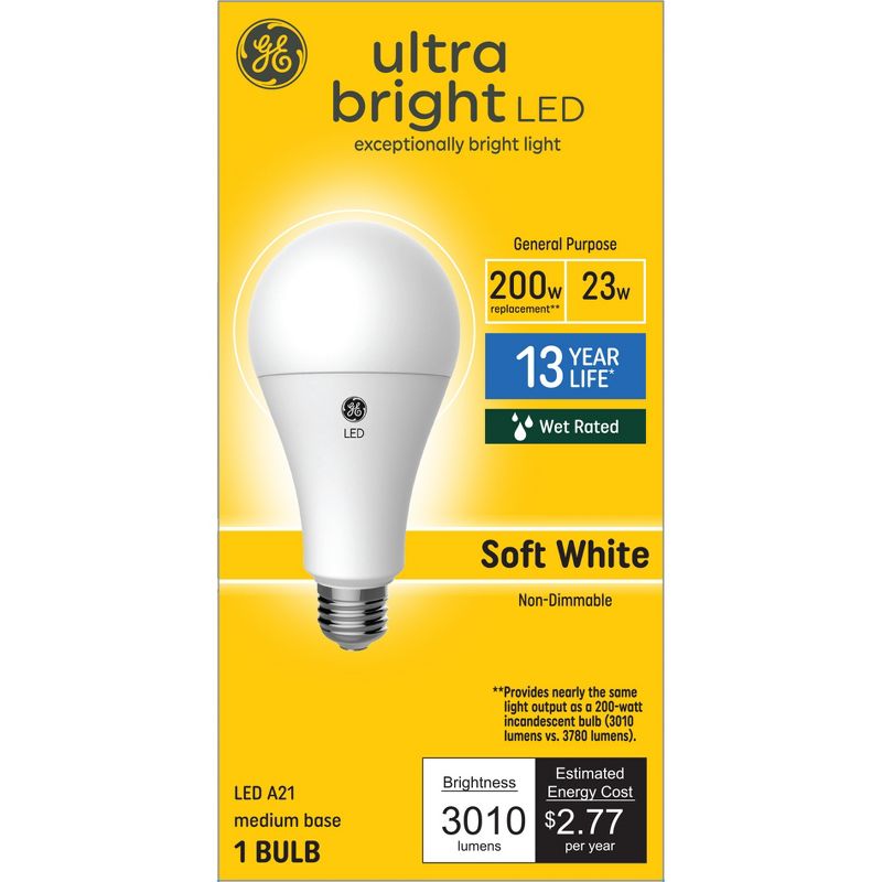 GE Ultra Bright 200W A21 LED Light Bulb Soft White, 1 of 5